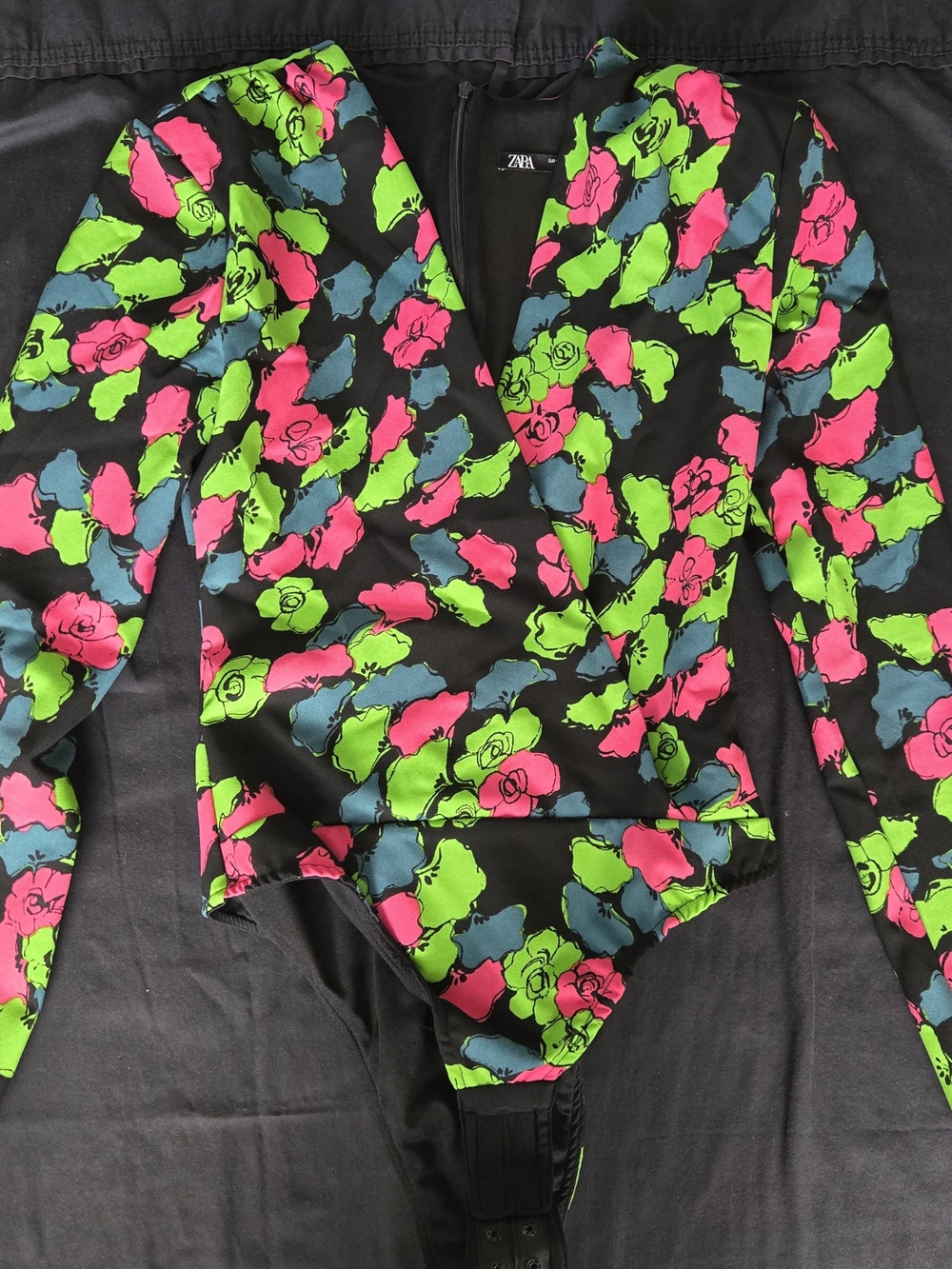 Bold Floral Bodysuit with Pink, Green, and Teal flowers - New w/o Tags